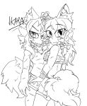  2023 ako_(ikarapopsicle) anthro black_and_white bottomwear braided_hair brother_(lore) brother_and_sister_(lore) canid canine chest_wraps clothed clothing duo female fluffy fluffy_tail fox hair hi_res ikarapopsicle inner_ear_fluff kemono male mammal miwa_(ikarapopsicle) monochrome shirt shorts sibling_(lore) signature sister_(lore) snaggle_tooth standing tail tank_top topwear tuft wraps 