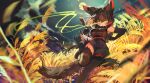  absurdres animal_ear_fluff animal_ears animal_print armpits bare_shoulders black_hair black_serval_(kemono_friends) black_shirt blonde_hair blurry blurry_foreground blush bow bowtie breasts cat_ears cat_girl cat_tail elbow_gloves eye_trail fisheye foot_up fur_scarf gloves glowing glowing_eyes hair_between_eyes high-waist_skirt highres impossible_clothes kemono_friends kemono_friends_3 light_trail medium_breasts melaton miniskirt moon multicolored_hair night night_sky outdoors parted_lips print_bow print_bowtie print_gloves print_scarf print_skirt red_hair running scarf serval_print shirt skirt sky sleeveless sleeveless_shirt slit_pupils tail thighhighs yellow_eyes zettai_ryouiki 