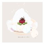  bear border bowl brown_background chai_(drawingchisanne) chili_pepper food food_focus fruit ice ice_cube jalapeno_pepper no_humans on_food original polar_bear rice shirokuma-san_(drawingchisanne) signature simple_background translation_request umeboshi undersized_animal white_border 