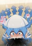  ! !! !? 1boy 1girl absurdres blue_eyes blue_hair blush bracelet censored crying crying_with_eyes_open cum cum_in_mouth cum_overflow dashed_eyes dress fellatio hand_on_own_knee hat heart heart-shaped_pupils hetero highres ikamusume jewelry large_penis long_hair looking_at_viewer mizumizuni motion_lines nose_blush oral penis pov shinryaku!_ikamusume solo_focus spoken_heart squid_hat steaming_body sweat sweatdrop symbol-shaped_pupils tears tentacle_hair tentacles twitching veins veiny_penis white_dress white_headwear 