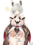 1girl :3 animal_ears breasts cat_ears chest_jewel cleavage cosplay ear_covers facial_mark gloves grey_hair highleg highleg_leotard highres icoo leotard looking_at_viewer nia_(blade)_(xenoblade) nia_(blade)_(xenoblade)_(cosplay) nia_(xenoblade) simple_background smile solo thick_thighs thigh_gap thighs very_long_ears whisker_markings wide_hips xenoblade_chronicles_(series) xenoblade_chronicles_2 xenoblade_chronicles_3 