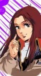  1980s_(style) 1girl black_eyes christina_mackenzie commentary_request earth_federation gundam gundam_0080 highres jacket long_hair looking_at_viewer mikimoto_haruhiko_(style) military military_uniform natin portrait red_hair retro_artstyle science_fiction uniform upper_body 
