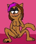  anthro breasts brown_body digital_media_(artwork) domestic_cat eyeshadow felid feline felis female fingering fur genitals hair hi_res janice_(non-important) looking_pleasured makeup mammal masturbation nipples non_important nude pose pussy simple_background smile solo tail tied_hair 