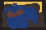  2021 abs anthro belly belly_overhang big_belly big_breasts blue_body blue_fur breasts cleavage clothed clothing controller domestic_cat fat_arms fat_legs felid feline felis female flabby_arms flabby_legs fur furniture hair hi_res highlights_(coloring) huge_belly hyper hyper_belly mae_borowski mammal morbidly_obese morbidly_obese_anthro morbidly_obese_female navel night_in_the_woods notched_ear obese obese_anthro obese_female overweight overweight_anthro overweight_female red_eyes remote_control smile smokii sofa solo stretch_marks teeth torn_clothing yellow_sclera 