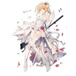  1girl bare_shoulders blonde_hair bouquet breasts choker cleavage closed_mouth collarbone dress elbow_gloves flower full_body girls&#039;_frontline gloves hair_flower hair_ornament hairband huanxiang_heitu light_frown long_hair looking_at_viewer medium_breasts official_alternate_costume official_art panties petals ponytail red_eyes red_flower red_rose rose shoes single_shoe solo sv-98 sv-98_(girls&#039;_frontline) sv-98_(pierce_your_heart!)_(girls&#039;_frontline) thighhighs torn_clothes torn_dress torn_gloves torn_thighhighs transparent_background underwear weapon weapon_on_back wedding_dress white_choker white_footwear white_gloves white_panties white_thighhighs 