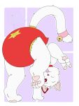  absurd_res accessory anthro bell clothed clothing collar diaper domestic_cat felid feline felis fennecat_(artist) fur furgonomics hi_res male mammal pawpads pink_pawpads red_eyes red_spots solo spots tail tail_accessory tongue tongue_out watermark wearing_diaper white_body white_fur young 