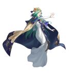  1girl cape commentary_request dress fire_emblem fire_emblem:_three_houses fire_emblem_heroes flower full_body green_eyes green_hair hair_flower hair_ornament headdress highres long_dress long_hair official_art open_mouth rhea_(fire_emblem) simple_background solo white_background white_dress white_flower zonotaida 