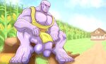  5_toes absurd_res alien balls big_balls big_feet big_penis clothed clothing farm feet flaccid genitals hi_res humanoid_feet male marvel muscular muscular_male nails nipples pecs penis plantigrade purple_body purple_skin skimpy solo stump thanos timreet toes 