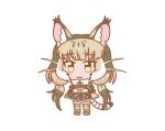  1girl animal_ears camouflage cat_ears cat_girl cat_tail ef63_11 extra_ears full_body grey_hair jungle_cat_(kemono_friends) kemono_friends kemono_friends_pavilion kemono_friends_v_project kneehighs long_hair looking_at_viewer microphone ribbon shirt shoes simple_background skirt socks solo tail twintails virtual_youtuber yellow_eyes 