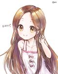  1girl brown_eyes brown_hair dress forehead highres ice_s_s_z karakai_jouzu_no_takagi-san korean_text long_hair looking_at_viewer parted_bangs simple_background sketch sleeveless sleeveless_dress smile solo takagi-san upper_body very_long_hair white_background white_dress 