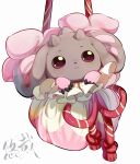  :&lt; bag brown_horns closed_mouth digimon digimon_(creature) floppy_ears highres horns in_bag in_container lopmon multiple_horns no_humans red_eyes simple_background solo white_background youzaiyouzai112 