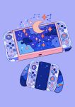  absurdres blue_background cloud cloud_print cloudy_sky constellation controller crescent_moon handheld_game_console highres joy-con meyoco moon nintendo_switch no_humans original purple_theme simple_background sky star_(sky) 