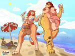  absurd_res anthro background_character beach big_penis bikini clothing cloud dessert duo facial_piercing felid food genitals gynomorph hi_res huge_penis hyper hyper_genitalia hyper_penis ice_cream ineffective_clothing intersex karla_cream lion lip_piercing mammal mrsnek nipple_piercing nipples pantherine penis piercing popsicle sahari_alder seaside swimwear tattoo umbrella 