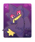  ambiguous_gender banette black_eyes chaba chabarro feral floating generation_3_pokemon hi_res looking_at_viewer monotone_body nintendo pokemon pokemon_(species) purple_background purple_body red_sclera simple_background solo white_background zipper zipper_mouth 