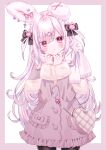  1girl animal_ears azarashi6 ear_ornament hair_ornament highres original pink_eyes pink_hair pink_ribbon pout rabbit_ears rabbit_girl ribbon scarf 