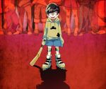  atsushi_(osomatsu-san) baseball_bat dekapan elbow_pads empty_eyes garara382 hood hoodie matsuno_ichimatsu matsuno_jyushimatsu matsuno_karamatsu matsuno_todomatsu mousou_dairinin osomatsu-san parody red_theme roller_skates skates sleeves_past_fingers sleeves_past_wrists solo_focus straight-on yellow_hoodie yowai_totoko 