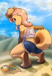  absurd_res anthro brown_body brown_hair butt canid canine canis cjweasle clothed clothing domestic_dog female hair hi_res looking_at_viewer looking_back mammal solo tail 