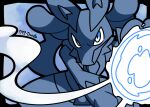  3_fingers aura_sphere fingers generation_4_pokemon hi_res looking_at_viewer lucario male nintendo pc-doodle pokemon pokemon_(species) simple_background sketch solo tail 