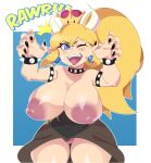  2023 alternate_species animal_humanoid areola big_areola big_breasts big_nipples blonde_hair blue_eyes bowser bowsette_meme breasts crossgender crown female hair headgear hi_res horn horned_humanoid huge_areola huge_breasts huge_nipples humanoid humanoidized koopa koopa_humanoid looking_at_viewer mario_bros meme negullust nintendo nipples open_mouth open_smile scalie scalie_humanoid simple_background smile smiling_at_viewer solo spikes super_crown 