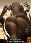  3d_(artwork) anthro back_boob bethesda_softworks big_butt breasts butt chain chain_leash deathclaw digital_media_(artwork) fallout female first_person_view hi_res leash rear_view scalie sfrogue solo thick_thighs wide_hips 
