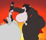  absurd_res anthro balls big_balls big_breasts big_butt big_penis black_body black_fur black_hair breasts butt canid canine canis dirtymac female fur genitals grey_body grey_fur hair hi_res highlights_(coloring) huge_balls huge_breasts huge_butt huge_penis hyper hyper_balls hyper_breasts hyper_butt hyper_genitalia hyper_penis lagomorph larger_female leporid male mammal muscular muscular_female penis rabbit red_highlights size_difference size_transformation smaller_male transformation wolf 