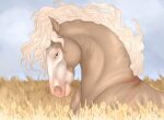  ambiguous_gender blonde_mane brown_body equid equine eyelashes feral horse huskii-s mammal mane mouth_closed narrowed_eyes side_view signature solo wheat 