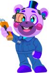 alpha_channel anthro bear blue_clothing blue_eyes buckteeth clothing digital_creature electroshock_weapon five_nights_at_freddy&#039;s:_security_breach_ruin footwear happy helpi_(fnaf_ruin) lineless male mammal official_art pink_body pink_cheeks purple_clothing purple_footwear purple_shoes scottgames shaded shoes simple_shading simple_style solo taser teeth unknown_artist weapon 