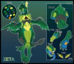  ambiguous_gender ampwave anthro atlas_(artist) feathered_wings feathers female green_body hi_res humanoid intersex male male/female male/male maleherm model_sheet solo wings zeta_the_ampwave 