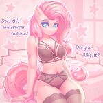  anthro asetsotory bed clothing equid equine female fluttershy_(mlp) friendship_is_magic furniture hasbro hi_res horse invalid_tag legwear linge mammal my_little_pony pony solo solo_focus stockings 