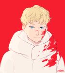  alexgvart asuka_ryou blonde_hair blood blood_on_face blue_eyes devilman devilman_crybaby highres red_background 