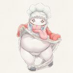  apluss apron apron_lift belly bottomwear bottomwear_down chef_hat clothed clothing clothing_lift female final_fantasy final_fantasy_ix fupa genitals hat headgear headwear hi_res long_tongue looking_at_viewer overweight pants pants_down partially_clothed pussy quina_quen solo square_enix thick_thighs tongue 