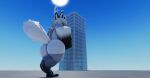  2022 2_horns 3d_(artwork) anthro big_butt black_body black_ears black_fur building butt canid canine canis deer digital_media_(artwork) female fur grey_body grey_fur hair hi_res horn hybrid low-angle_view mammal multicolored_body multicolored_fur on_ground roblox sky solo standing sun tail thick_thighs white_body white_fur white_hair white_horn white_tail willie_piv wolf 