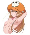  abs anchor_symbol armpits breasts guilty_gear hat long_hair looking_at_viewer may_(guilty_gear) nude orange_eyes orange_hair potesala skull_and_crossbones small_breasts white_background 