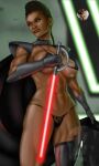  1girl abs artist_request bra dark-skinned_female dark_skin energy_sword lightsaber muscular muscular_female non-web_source obi-wan_kenobi_(disney+) reva_sevander star_wars sword underwear weapon 