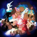  ambiguous_gender anthro bear campfire chimereon feral group holding_tail_up mammal roasting_marshmallow seelnose sitting_on_log sleeping tail tail_hug 
