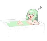  1boy bathing bathtub blush closed_eyes collarbone completely_nude faucet green_hair medium_hair muchi_maro musical_note nude open_mouth original otori-tan relaxing sidelocks simple_background solo spoken_musical_note white_background 