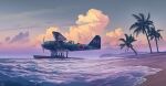  aircraft airplane beach biplane cloud day highres imperial_japanese_navy mitsubishi_f1m_pete no_humans ocean ogata_tank original outdoors palm_tree pontoon propeller roundel seaplane tree vehicle_focus waves 