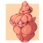  1:1 2023 anthro big_breasts bikini blush bodily_fluids breasts clothed clothing curvy_figure digital_media_(artwork) female fur generation_9_pokemon hi_res huge_breasts lactating lightmizano looking_at_viewer mammal milk nintendo nipples open_mouth orange_body orange_fur pawmot pokemon pokemon_(species) rodent simple_background solo standing sweat swimwear thick_thighs voluptuous wide_hips 
