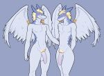  anthro big_penis blonde_hair blush dragon duo flaccid foreskin genitals hair hand_on_hip hi_res legendz male male/male muscular muscular_male nolansnsfw nude oopsitsnolansfw penis pubes selfcest shiron shy slim small_waist square_crossover thick_thighs white_body white_wings wind_dragon wings 