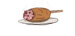  ambiguous_gender carniviousduck cooking_with_furs corndog feral flayed fluffy_pony fluffy_pony_(species) food mammal plate simple_background solo white_background 