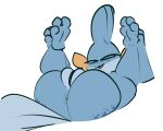  1-upclock anthro anus big_butt blue_body butt feet female foot_fetish generation_3_pokemon genitals hi_res holding_feet legs_up mabel_(1-upclock) mudkip nintendo pokemon pokemon_(species) presenting presenting_pussy pussy solo spread_legs spreading 