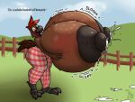  2019 4:3 anthro avian beak big_breasts big_butt big_nipples bird bodily_fluids bottomwear bragging breasts brown_body brown_feathers butt checkered_clothing chicken clothed clothing detailed_background dialogue english_text feathers female fence galliform gallus_(genus) hair happy holding_breast huge_breasts huge_nipples hyper hyper_breasts lactating looking_at_viewer mattthetooncat milk nipples open_beak open_mouth pants pattern_clothing phasianid red_hair smile solo sound_effects standing tail_feathers talking_to_viewer talons text thick_thighs topless topless_female wings 