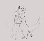  absurd_res ambiguous_gender anthro comatose duo embrace eyes_closed eyewear featureless_crotch glasses grey_background greyscale hi_res hug mammal monochrome mustelid nude otter simple_background sketch smile standing 
