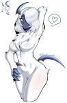  2023 absol absurd_res alfa_kronoxis anthro big_breasts black_nose blue_body blue_claws blush breasts chest_tuft claws countershade_torso countershading curvy_figure digital_drawing_(artwork) digital_media_(artwork) eyebrows female fur generation_3_pokemon genitals hair hi_res horn mammal nintendo nude one_eye_obstructed open_mouth pokemon pokemon_(species) pussy red_eyes simple_background solo tuft white_background white_body white_fur white_hair 