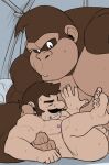  anthro ape bodily_fluids brown_body brown_fur brown_hair butt clenched_teeth donkey_kong_(character) donkey_kong_(series) duo eyes_closed fur gorilla hair hand_on_pecs haplorhine hi_res holding_partner human human_on_anthro interspecies larger_anthro larger_male male male/male mammal mario mario_bros muscular muscular_anthro muscular_male nintendo nipples nude othukimi pecs primate sex size_difference smaller_human smaller_male sweat teeth 