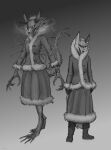  2023 4_ears alice_the_vixen anthro biped branch canid canine claws digital_media_(artwork) eyewear female finger_claws fox fur_collar glowing glowing_eyes greyscale hi_res mammal markings monochrome monster multi_ear open_mouth patecko sketch tiny_bunny 