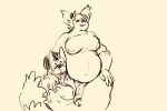  2023 ailurid anthro asian_mythology belly_nipples big_penis blush blush_lines breasts canid canine canis collar domestic_dog duo ear_tuft east_asian_mythology felid foo_dog forde_(ropnolc) foreskin genitals glans grin gynomorph half-erect hand_on_hip herding_dog hi_res horn humanoid_genitalia humanoid_penis hybrid inner_ear_fluff intersex intersex/male japanese_mythology komainu larger_gynomorph larger_intersex male mammal mythology navel nipples nonbinary_(lore) open_mouth overweight overweight_gynomorph overweight_intersex overweight_male pastoral_dog penis red_panda ropnolc simple_background size_difference sketch smaller_male smile solairi_(onefattycatty) tan_background tuft welsh_corgi yokai 