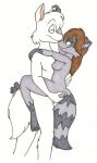  breasts brown_hair canid canine canis female hair holding_partner male male/female mammal procyonid raccoon tabbiewolf wolf 