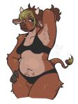  anthro bovid bovine brown_body brown_fur brown_hair cattle chubby_anthro chubby_female ear_piercing ear_ring female fur gynomorph hair horn intersex looking_at_viewer mammal milkjpg painted_hair piercing ponytail ring_piercing simple_background slightly_chubby solo white_background 