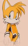  anthro canid canine clothed clothing dandi fox fur gloves handwear male mammal miles_prower sega simple_background solo sonic_the_hedgehog_(series) swimwear tight_clothing yellow_body yellow_fur young 